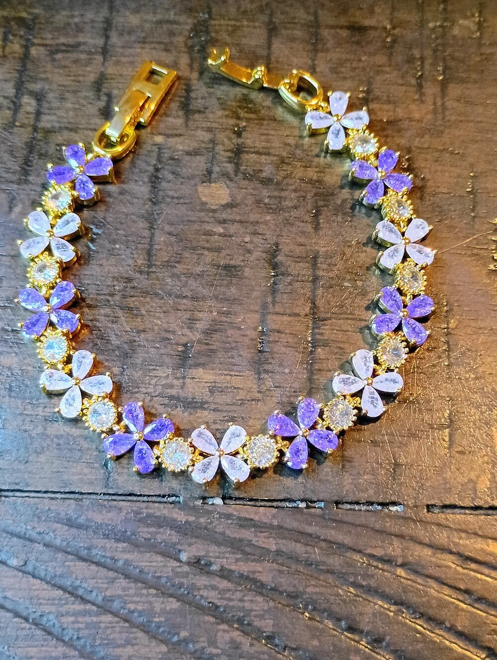 New Gold-Plated Purple Floral Bracelet - Women Jewelry